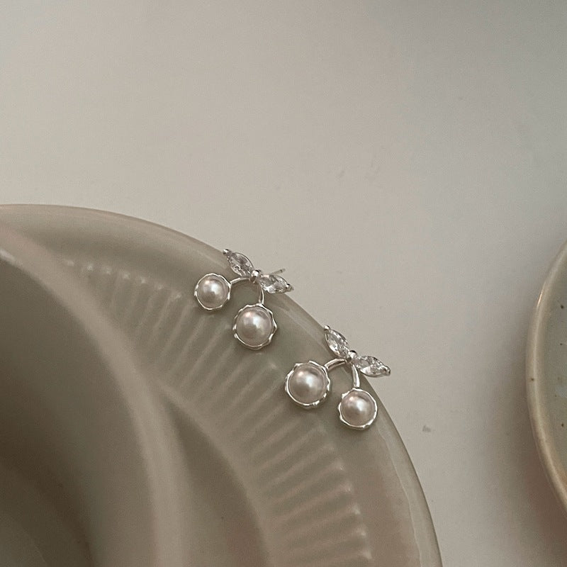 Silver white Cherry Earring