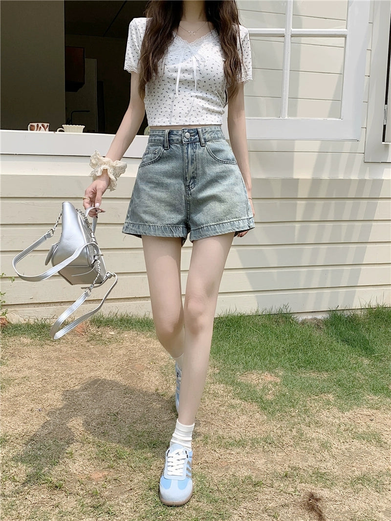 High-Waisted Casual Denim Shorts