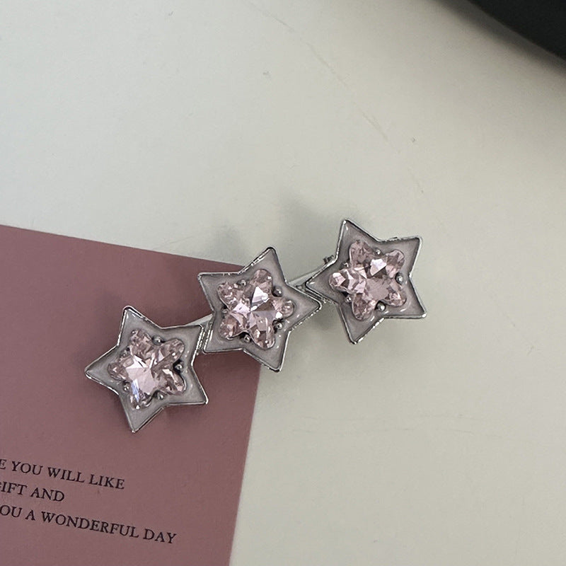 Silver Pink Crystal Hair Clips