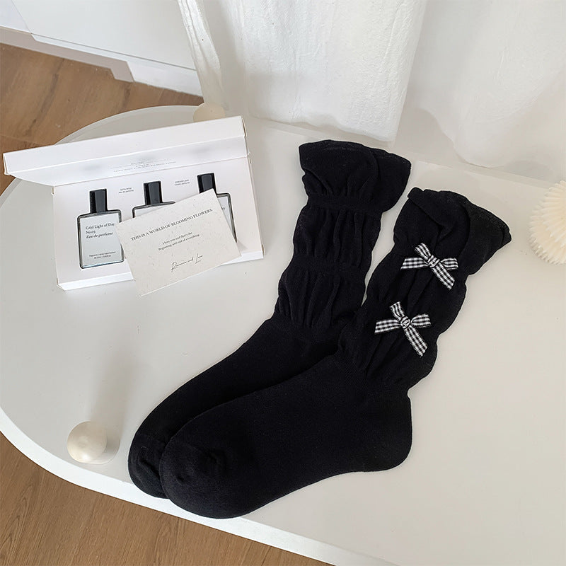 Ruffled Gingham Bow Socks