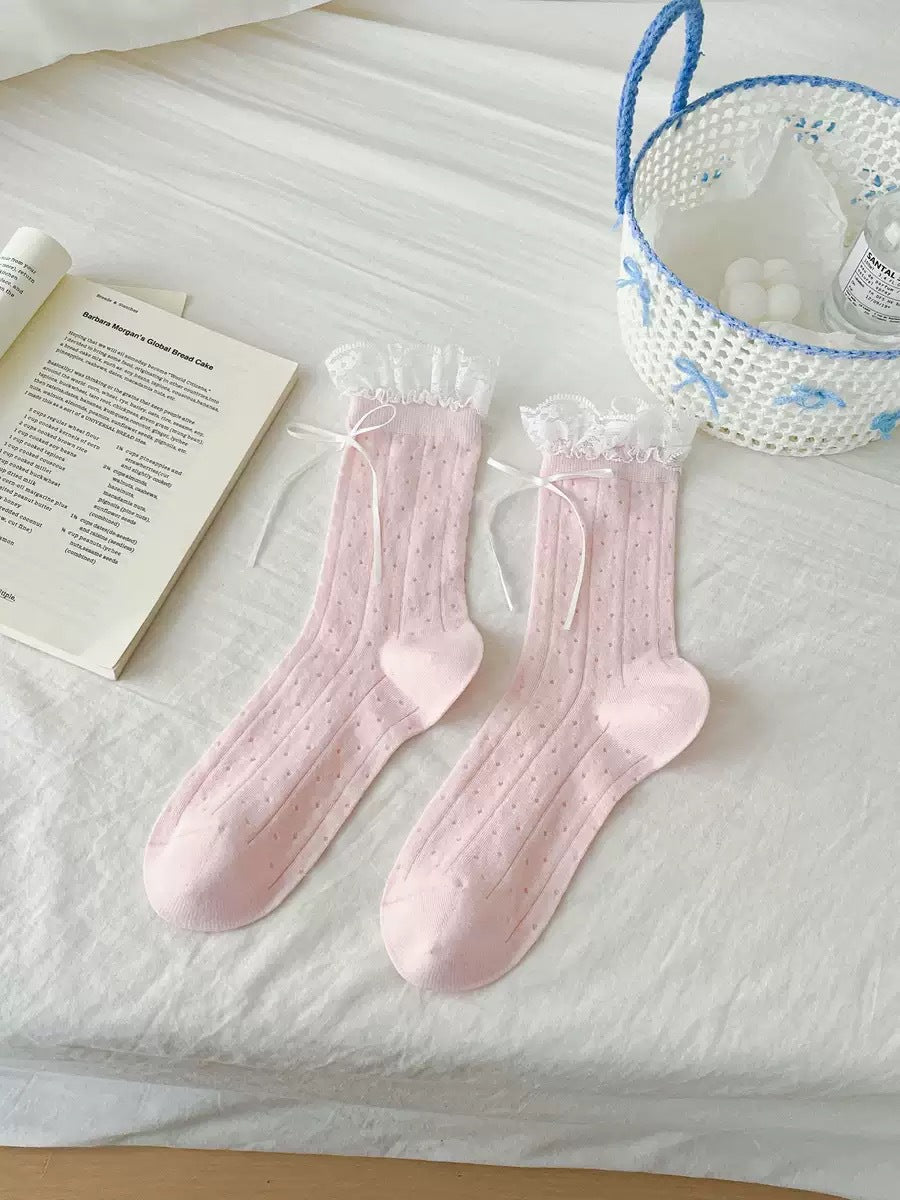 Sweet Pastel Bow Cotton Socks