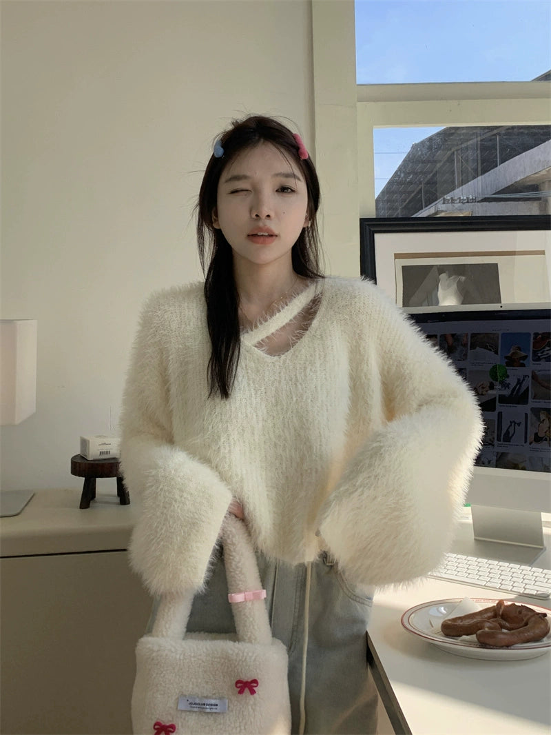 Plain Color Fluffy Sweater