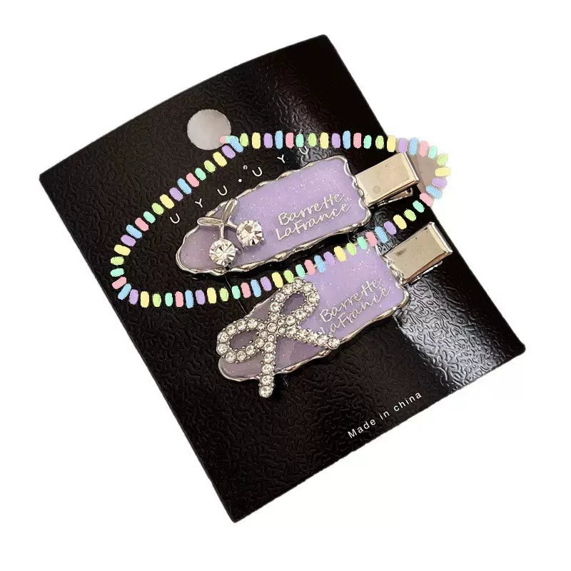 Lilac Rhinestone Cherry Hair Clips