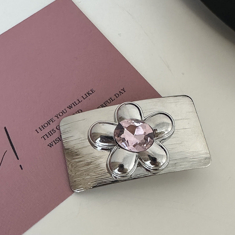 Silver Pink Crystal Hair Clips