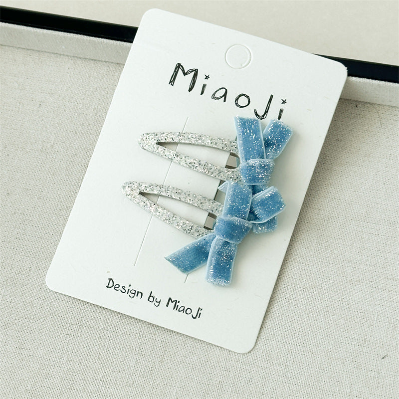 Silver Glitter Bow Clips