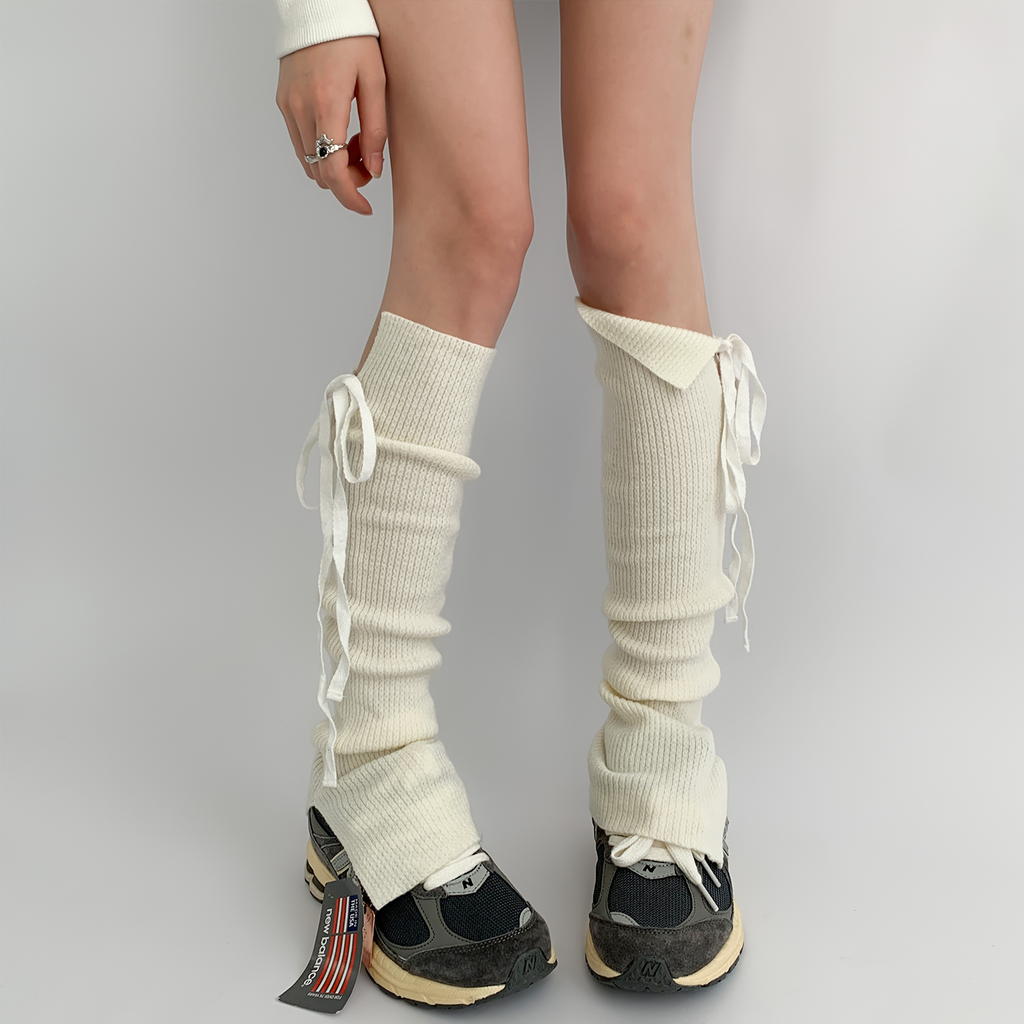 Cozy Knit Ribbed Slouchy Tie-Up Socks