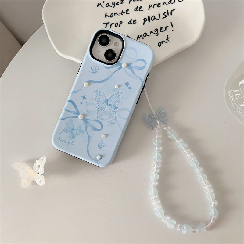 Blue Bow Butterfly Pearl Case