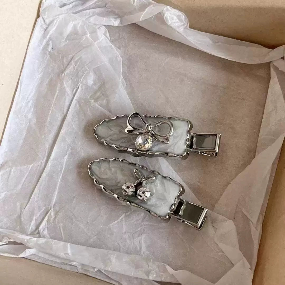Cherry Silver Hair Clips