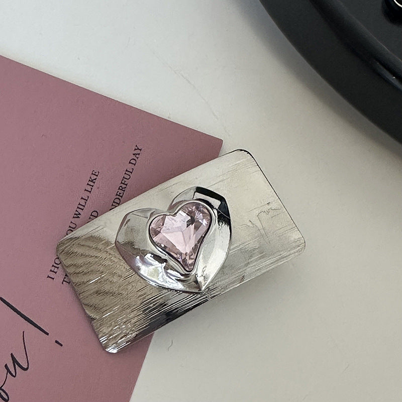 Silver Pink Crystal Hair Clips