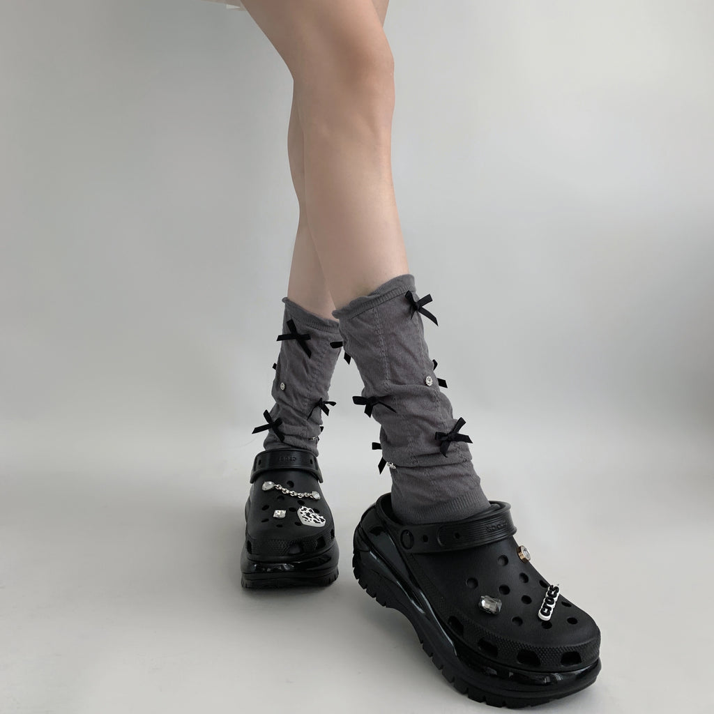 Unique Black Bow Accents Textured Socks