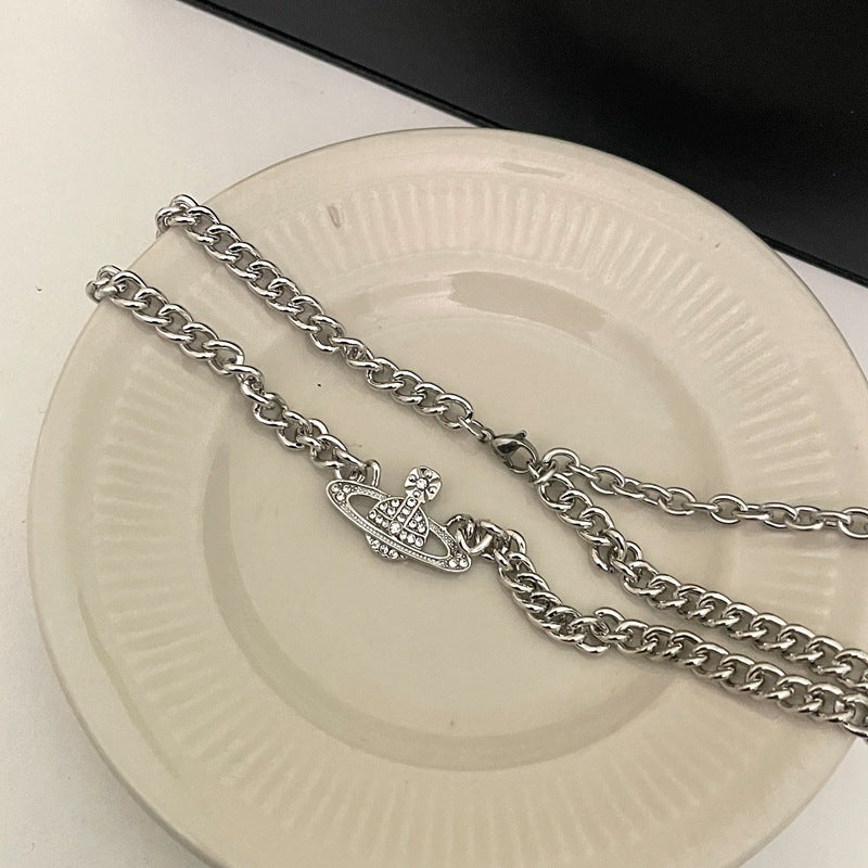 Rhinestone Planet with Pearl Layer Necklace