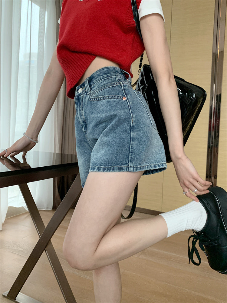 High Waist Washed Denim Shorts