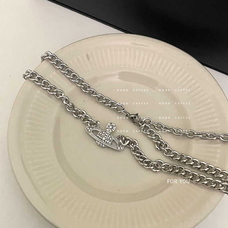 Rhinestone Planet with Pearl Layer Necklace