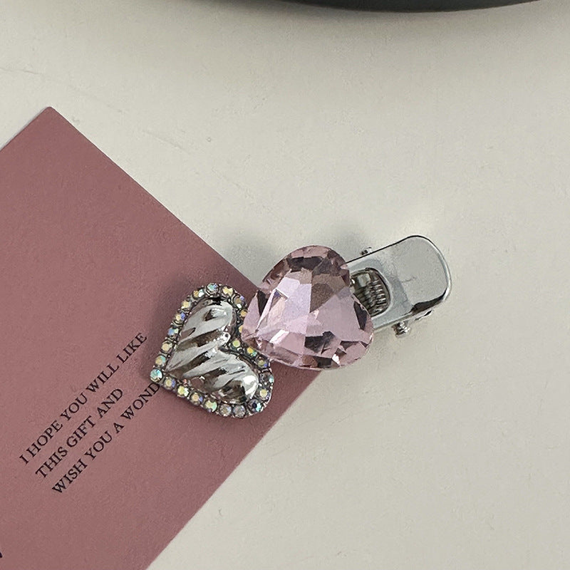 Silver Pink Crystal Hair Clips
