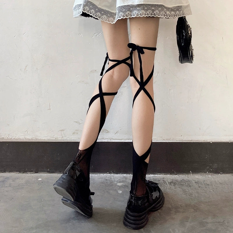 Sultry Criss-Cross Strappy Lace Thigh-Highs