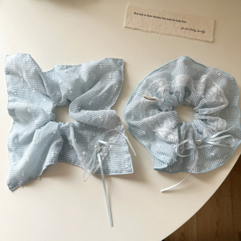 Pastel Gingham Lace Hair Scrunchie