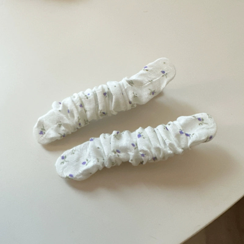 Ruched Floral Fabric Hair Clips