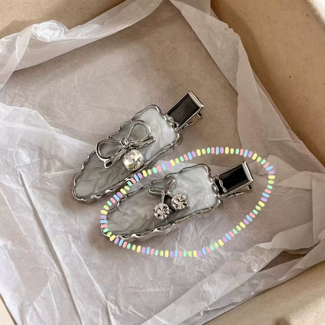 Cherry Silver Hair Clips