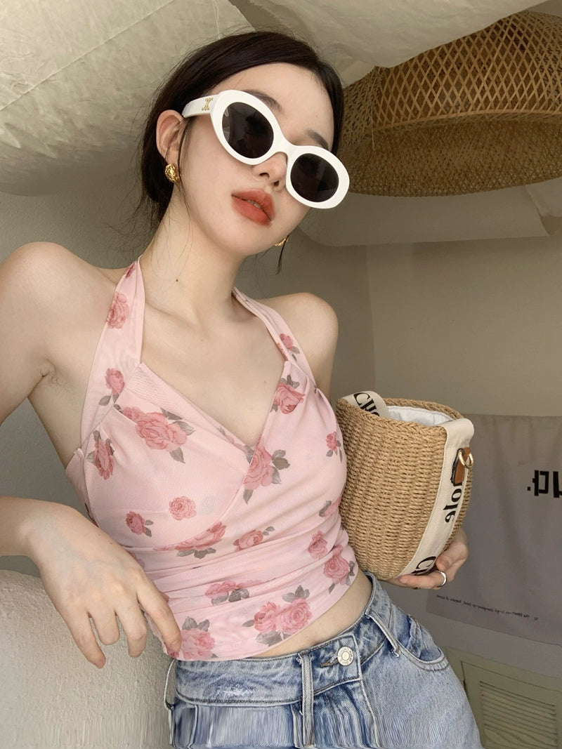 Rose Mesh Halter Top