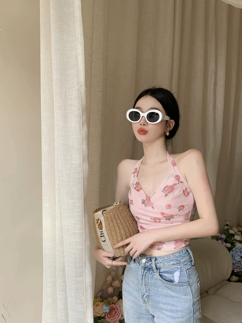 Rose Mesh Halter Top