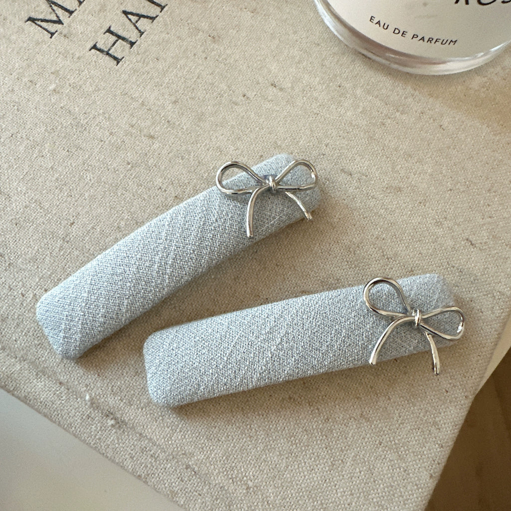 Grey Fabric Bow Clips