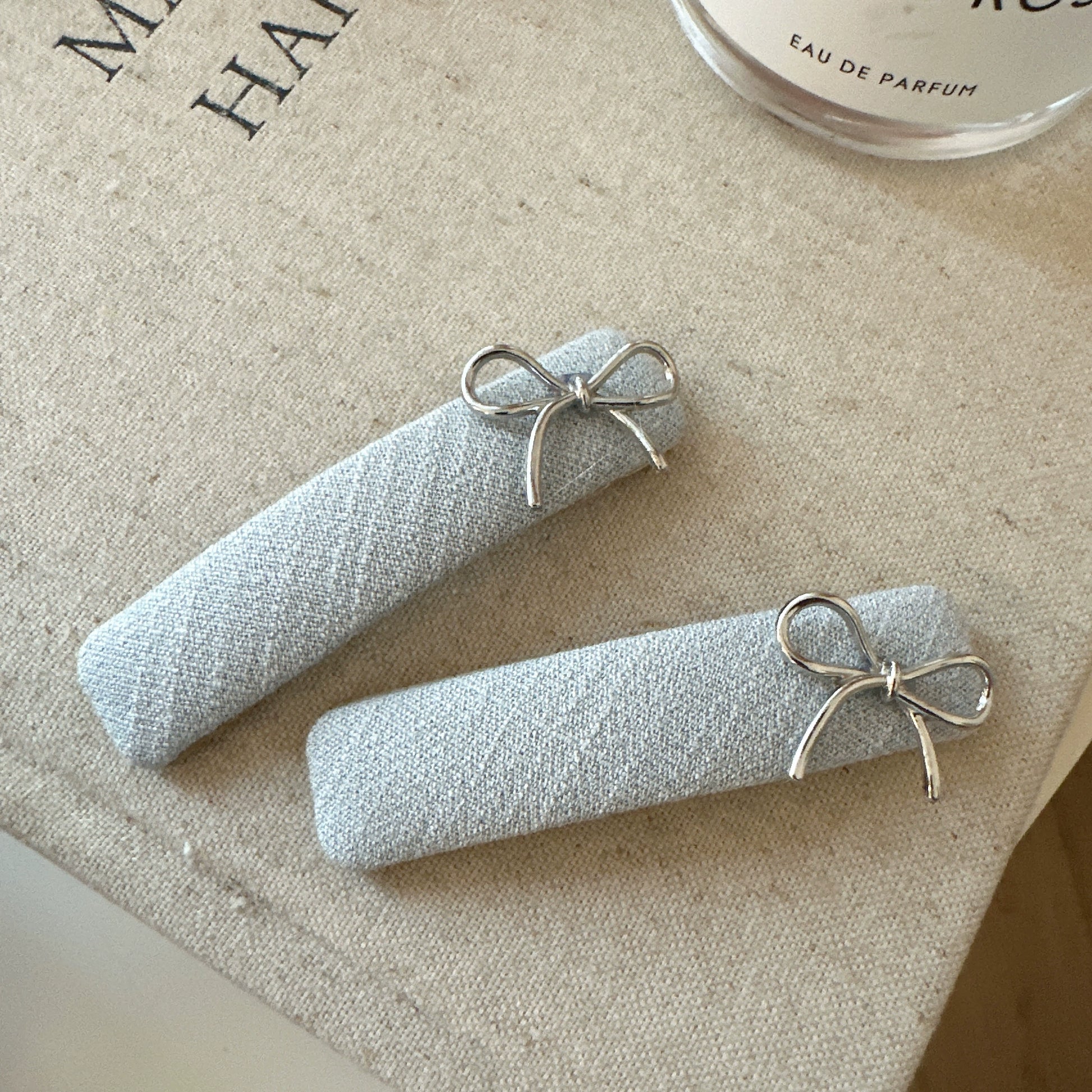 Grey Fabric Bow Clips
