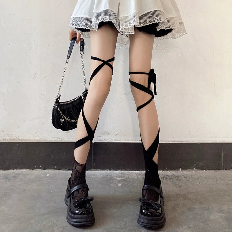 Sultry Criss-Cross Strappy Lace Thigh-Highs