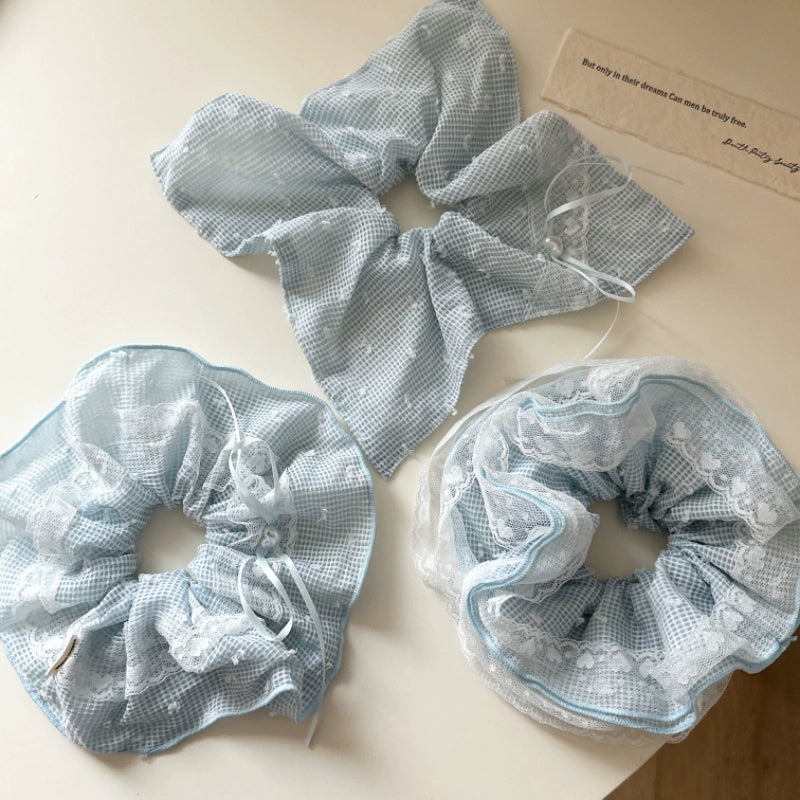 Pastel Gingham Lace Hair Scrunchie