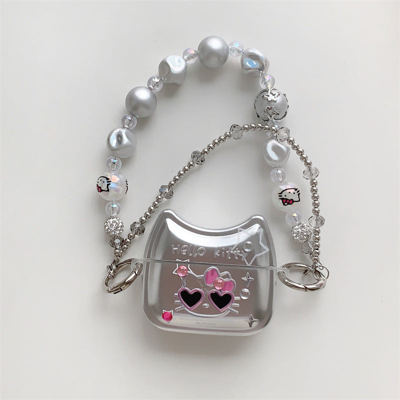 Silver Kitty Pearl Bag AirPods Case