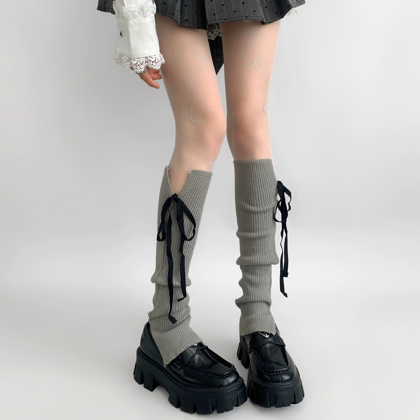 Knit Ribbon Tie Slouchy Leg Warmers