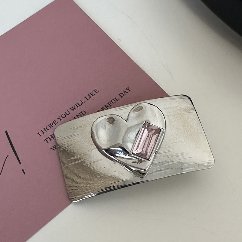 Silver Pink Crystal Hair Clips