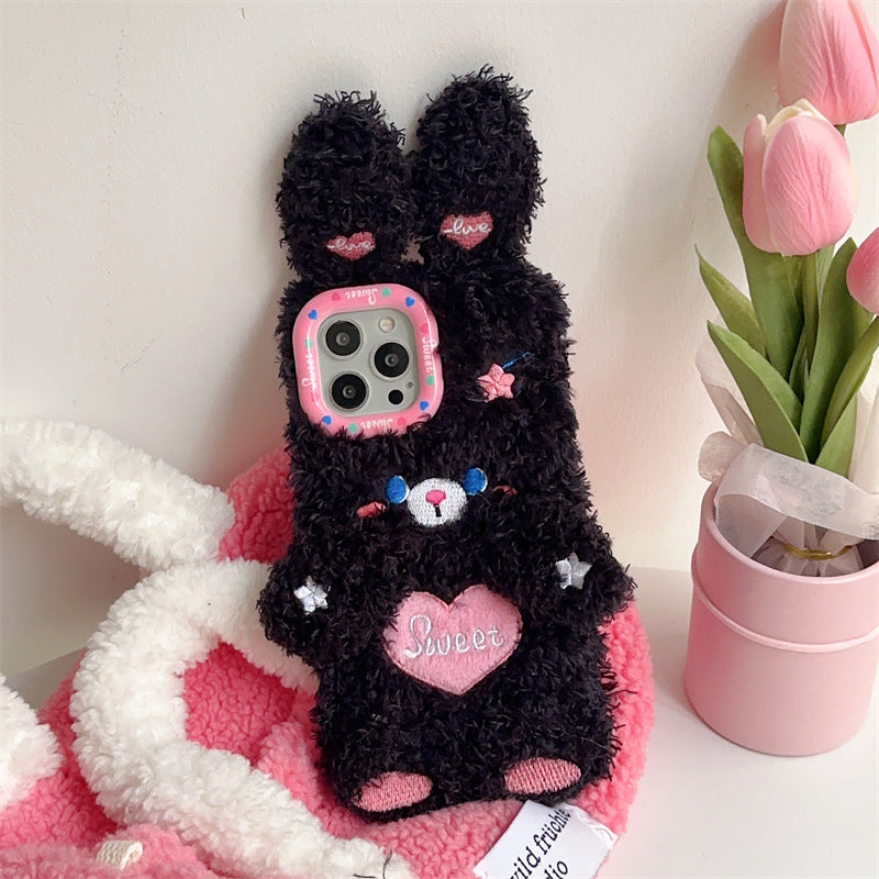 Black Heart Bunny Fluffy Case