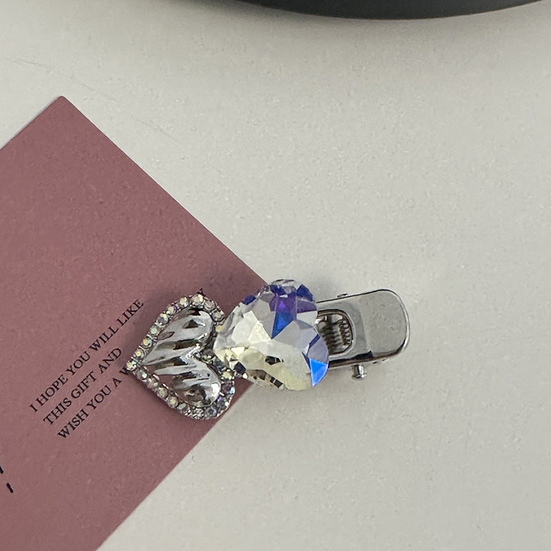 Silver Pink Crystal Hair Clips
