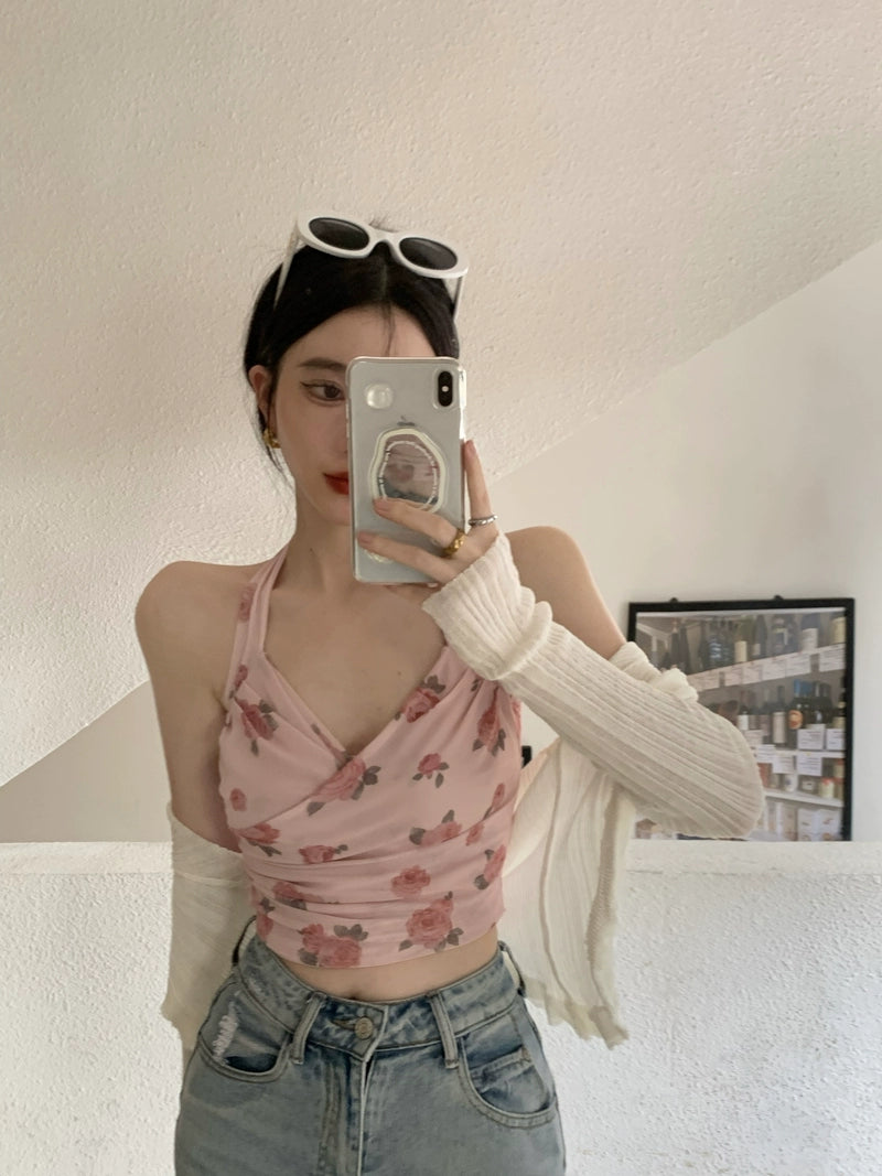 Rose Mesh Halter Top