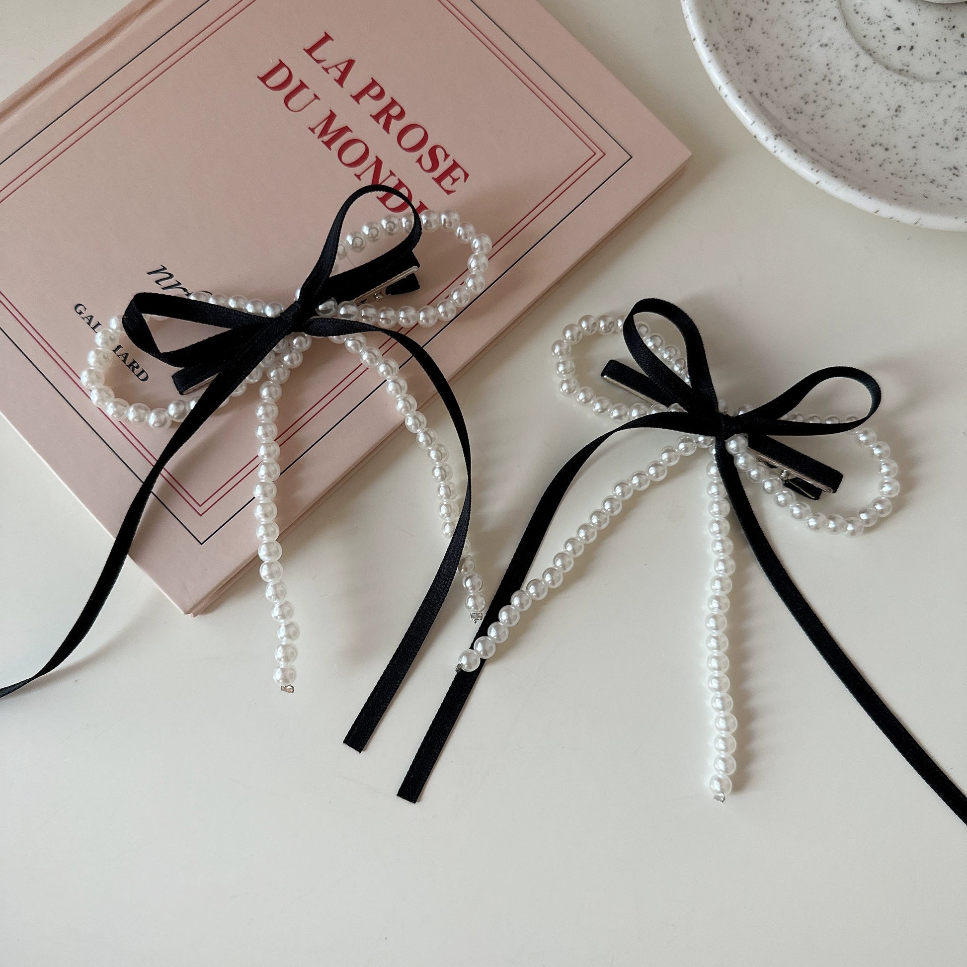 Pearl Ribbon Bow Hair Clip