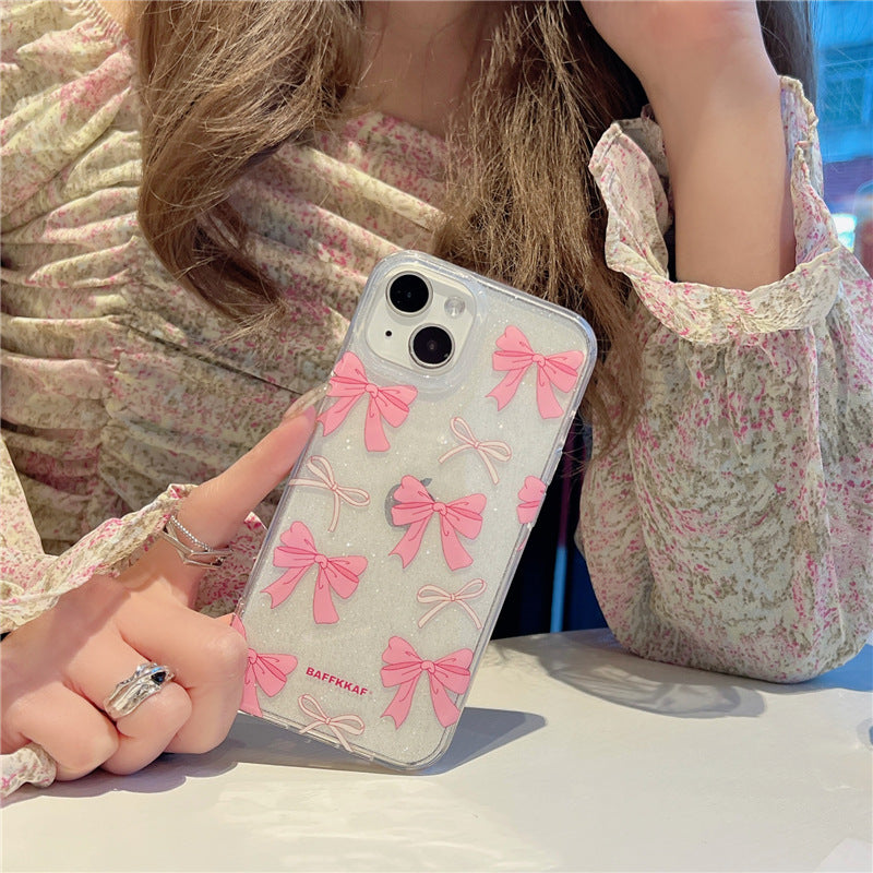 Pink Bow Embellished Clear Phone Case