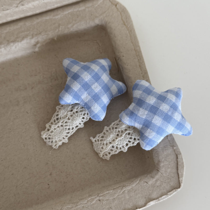 Gingham Ribbon Star Hair Clips