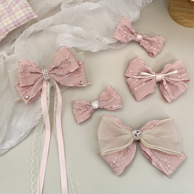 Elegant Pink Lace Bow Clips