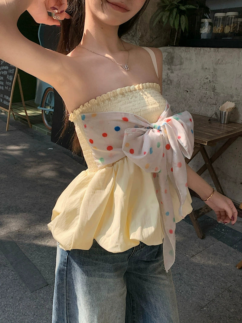 Sweet Bow Strapless Peplum Top