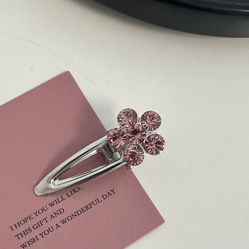 Silver Pink Crystal Hair Clips