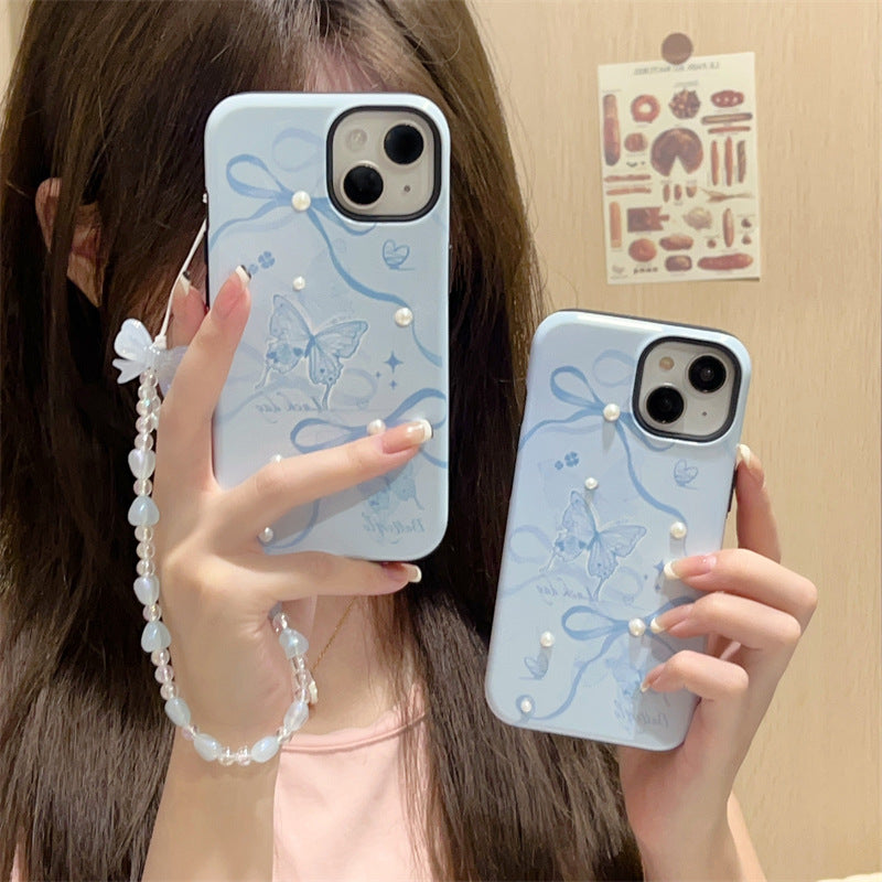 Blue Bow Butterfly Pearl Case