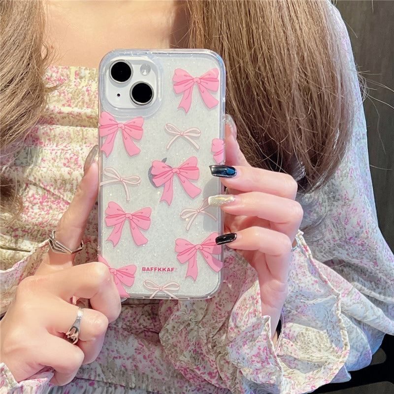 Pink Bow Embellished Clear Phone Case