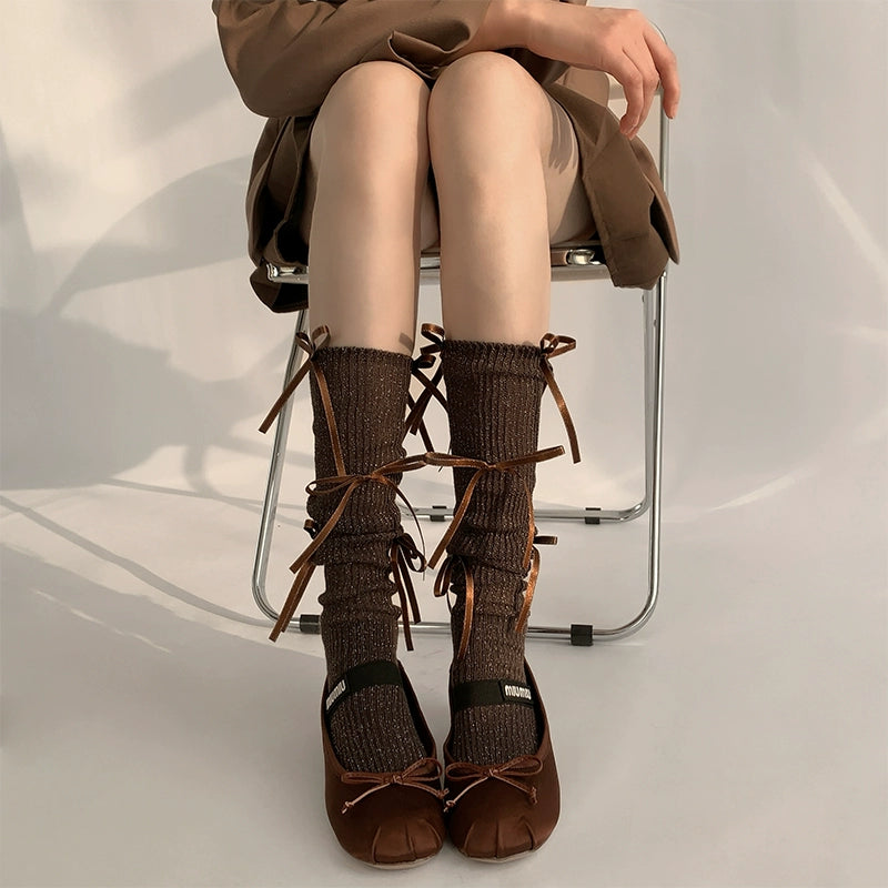 Glitter Lace-Up Knee High Socks