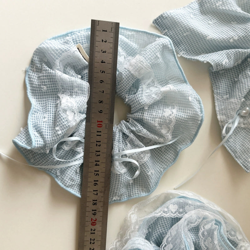 Pastel Gingham Lace Hair Scrunchie