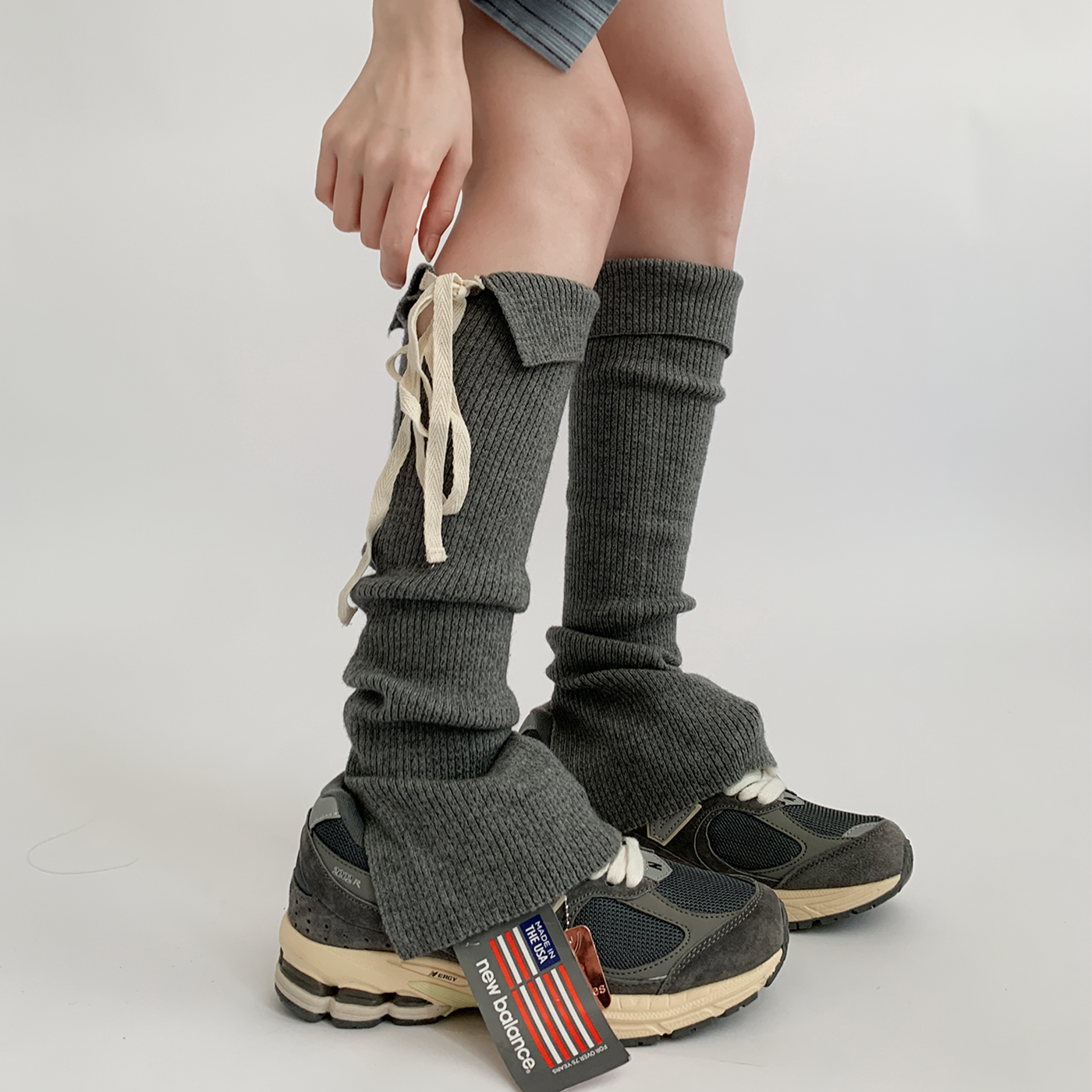 Cozy Knit Ribbed Slouchy Tie-Up Socks