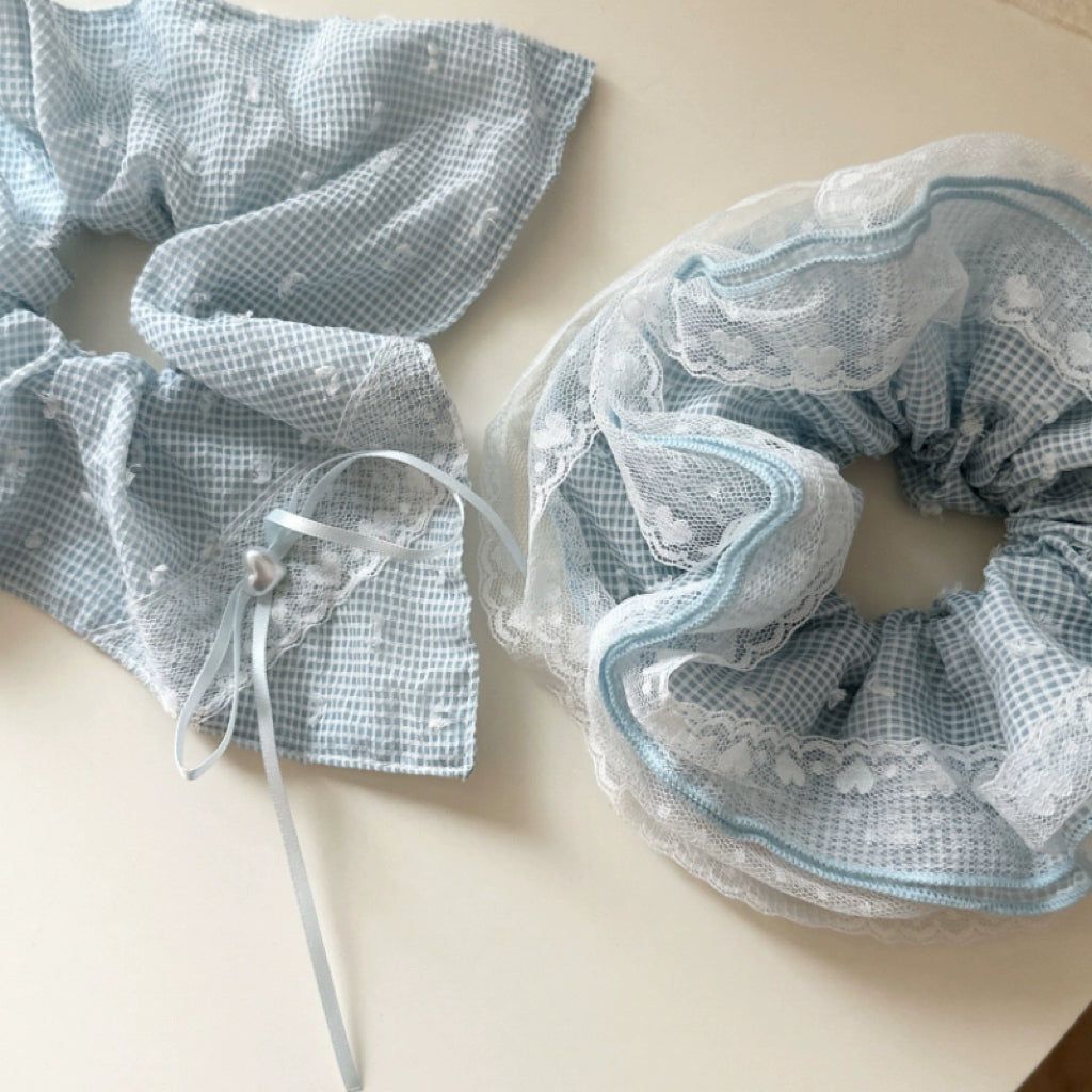 Pastel Gingham Lace Hair Scrunchie