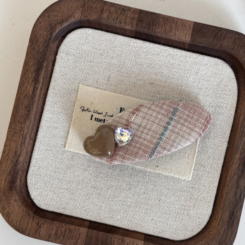 Handmade Teddy Heart Plaid Scrunchie