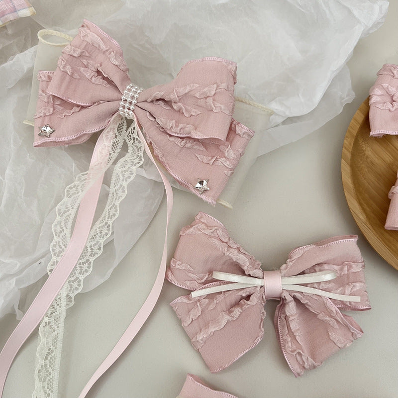Elegant Pink Lace Bow Clips