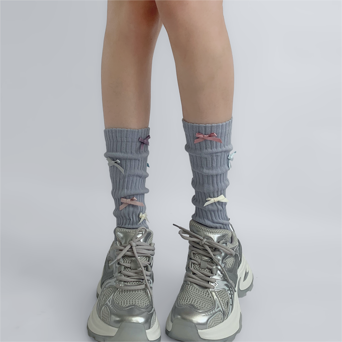 Pastel Bow Embroidered Knee Socks