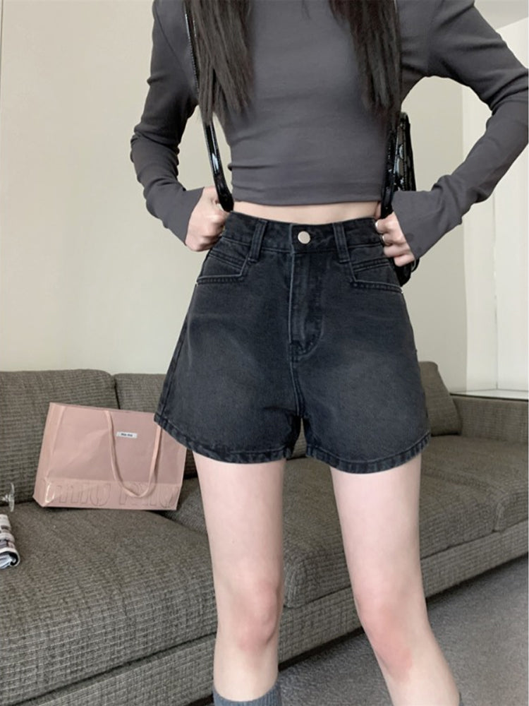 High Waist Washed Denim Shorts